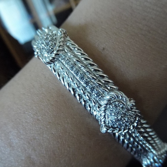 Judith Ripka Cuff Bracelet 925 Silver Heart Zirco - Picture 5 of 7